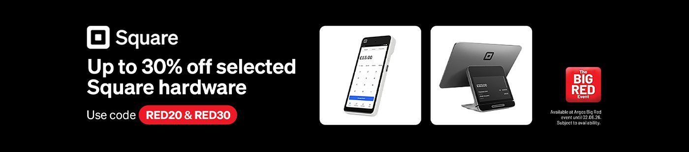 The Big Red Event. Square. Up to 30% off selected Square hardware. Use code RED20 and RED30.