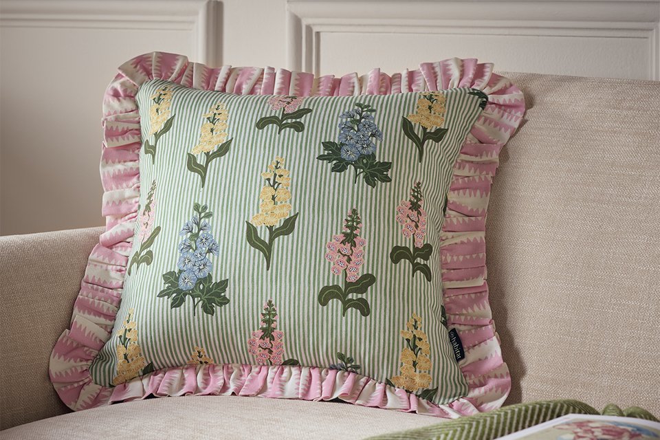 Argos Home Floral Printed Ruffle Cushion Green.