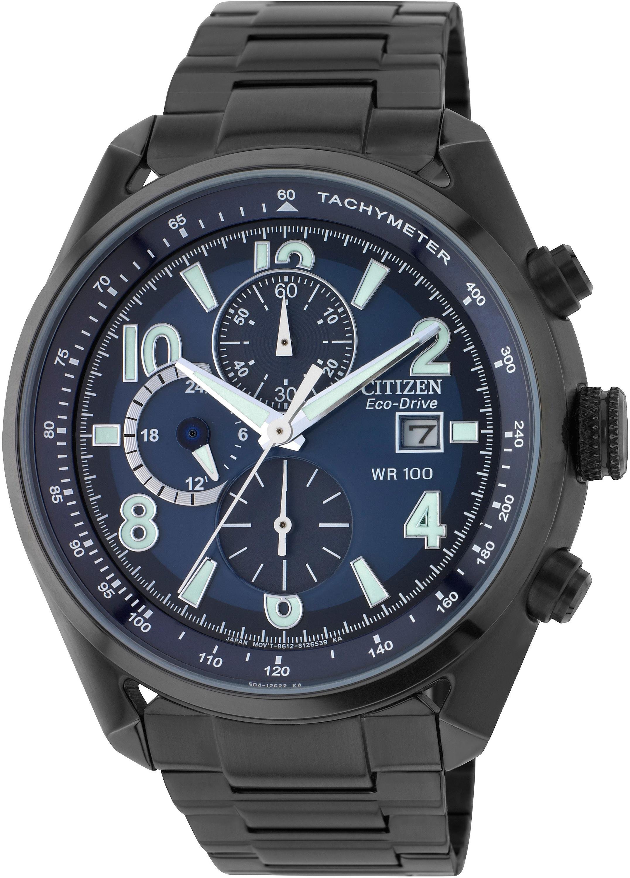 Citizen men's blue dial black ip 2025 chronograph bracelet watch