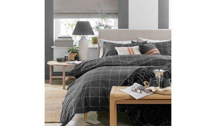 Habitat Grid Check Grey Bedding Set - Superking