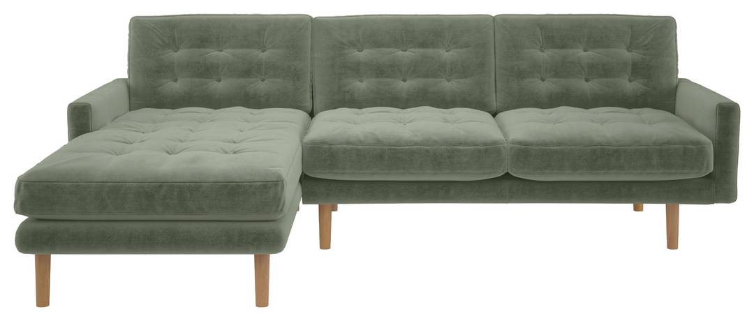 Habitat Fenner Velvet Left Hand Chaise Corner Sofa - Green