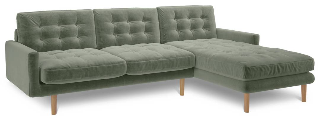 Habitat Fenner Velvet Right Hand Chaise Corner Sofa - Green
