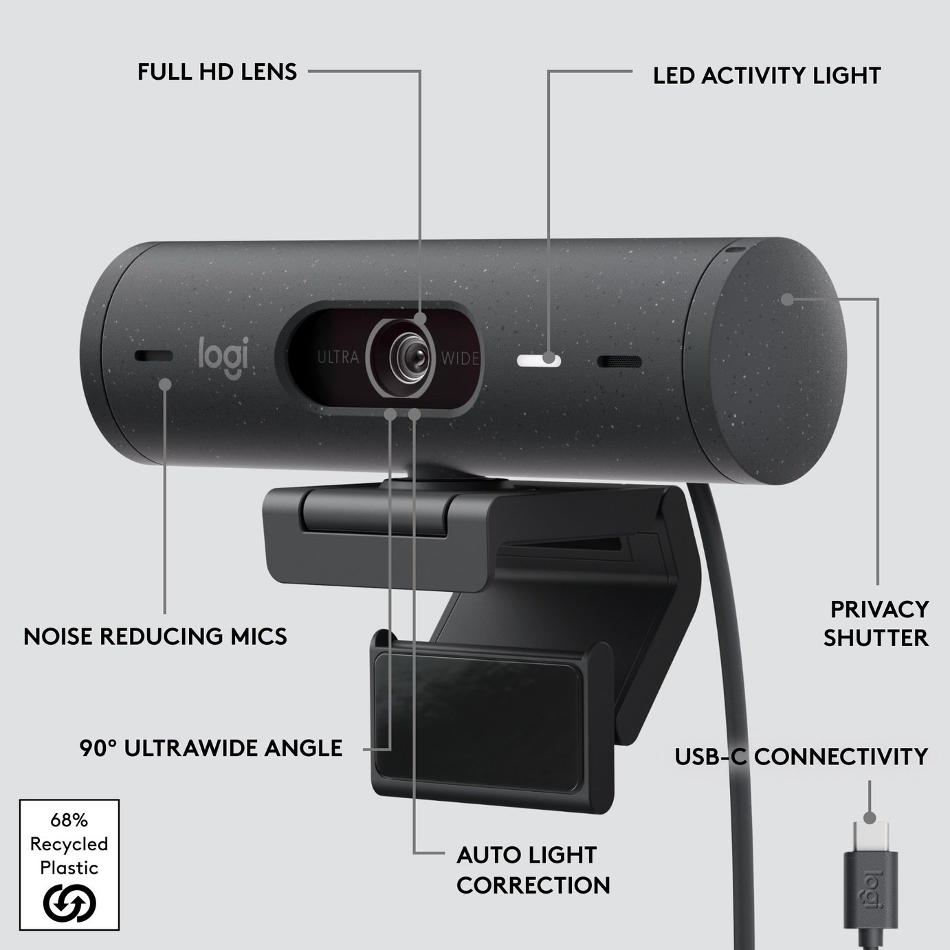 Buy Logitech Brio 500 HD 1080p Webcam - Graphite | Webcams | Argos
