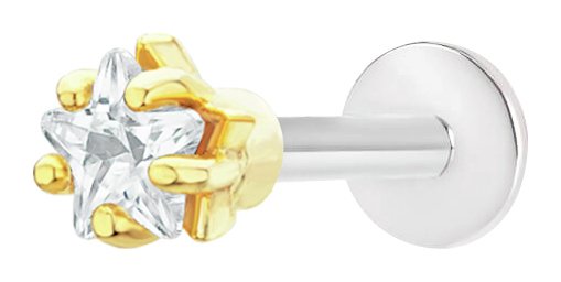With Bling Gold Coloured Cubic Zirconia Star Labret Stud