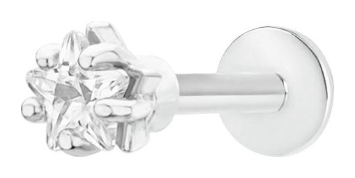 With Bling Silver Coloured Cubic Zirconia Star labret Stud