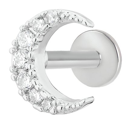 With Bling Silver Coloured Cubic Zirconia Moon Labret Stud 