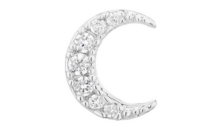 Buy With Bling Silver Coloured Cubic Zirconia Moon Labret Stud