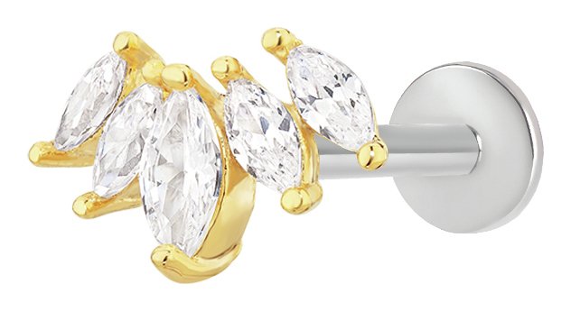 With Bling Gold Coloured Cubic Zirconia Labret Ear Stud