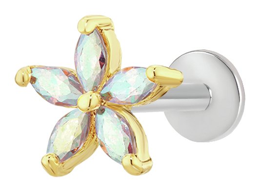 With Bling Gold Coloured Cubic Zirconia Flower Labret Stud