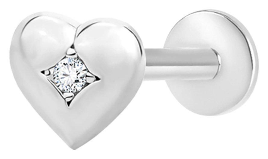 With Bling Silver Colour Cubic Zirconia Heart Labret Earring