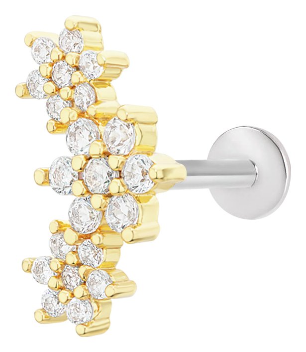 With Bling Gold Coloured Flower Stack Ear Stud