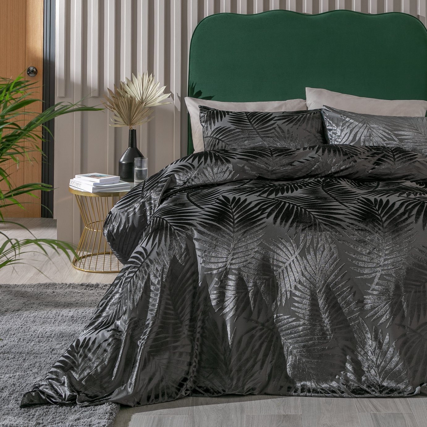 Habitat Velvet Feather Charcoal Bedding Set - Superking