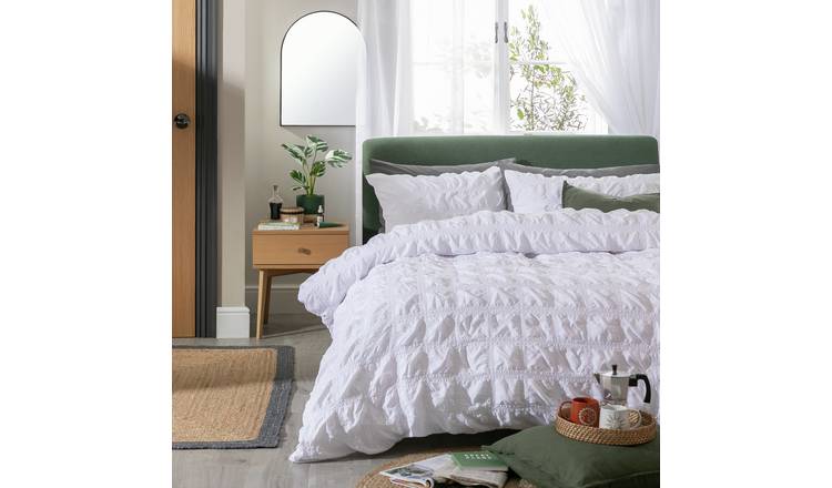 Habitat Seersucker Square White Bedding Set - Double