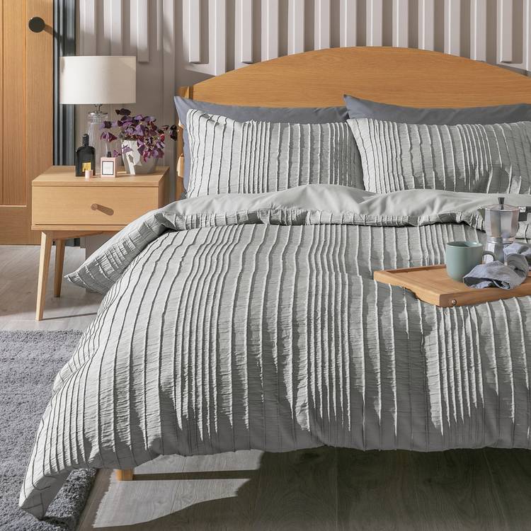 Argos Home Crinkle Grey Bedding Set - Superking 0