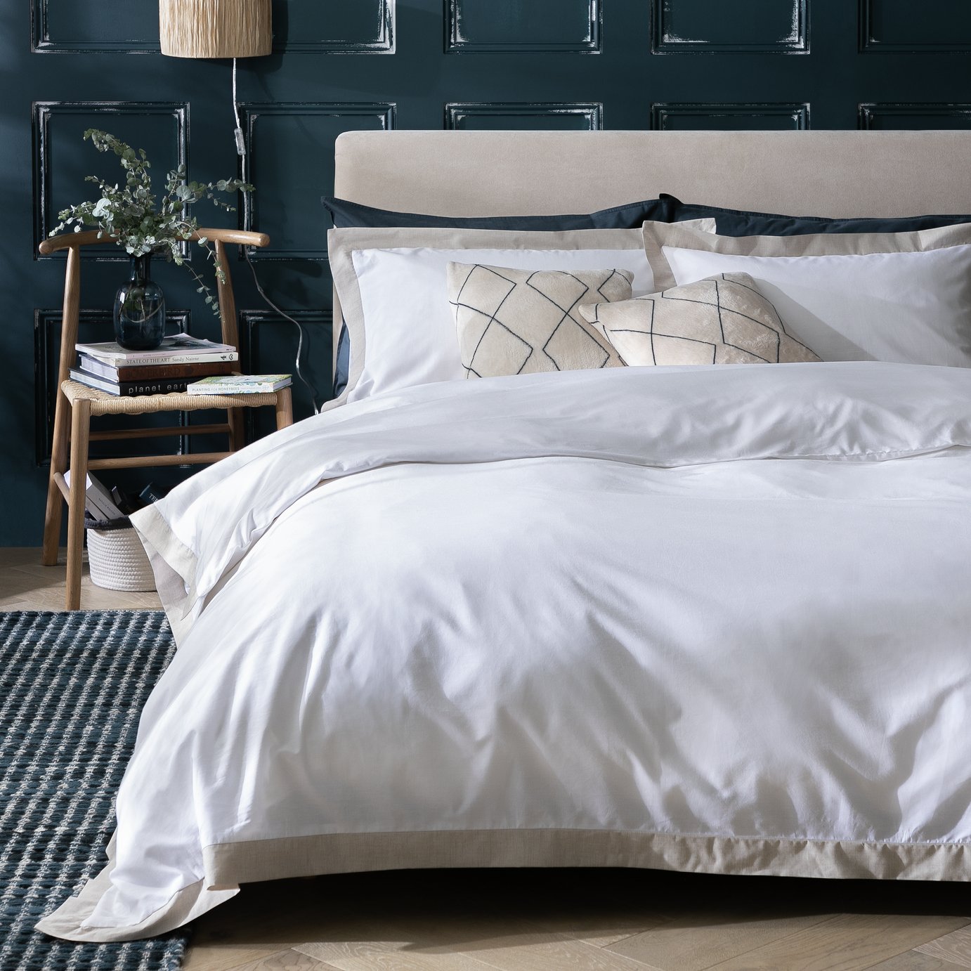 Habitat Cotton 180 TC Oxford Edge White Bedding Set - King