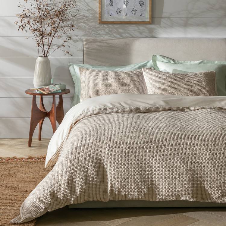 Habitat Cotton Contrast Waffle Beige Bedding Set - King size 0