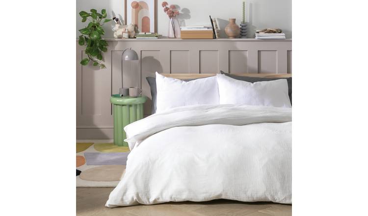 Habitat Cotton 200TC Muslin White Bedding Set - Double