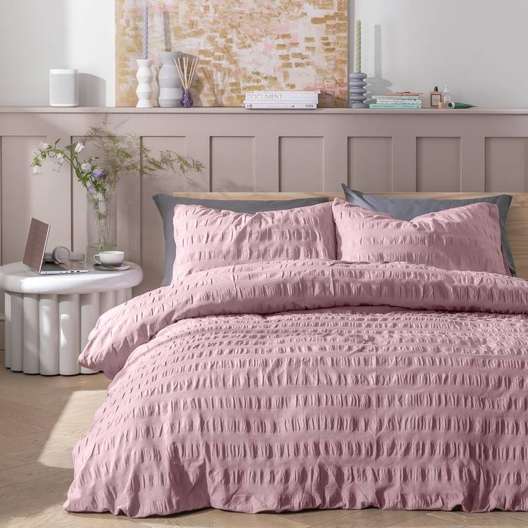 Habitat Seersucker Wide Stripe Lilac Bedding Set - Double 0