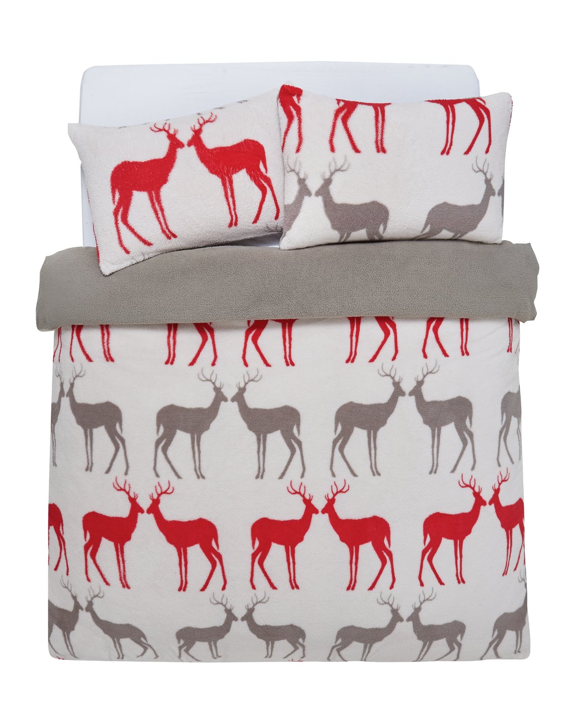 Argos Home Teddy Fleece Reindeer Bedding Set - Double
