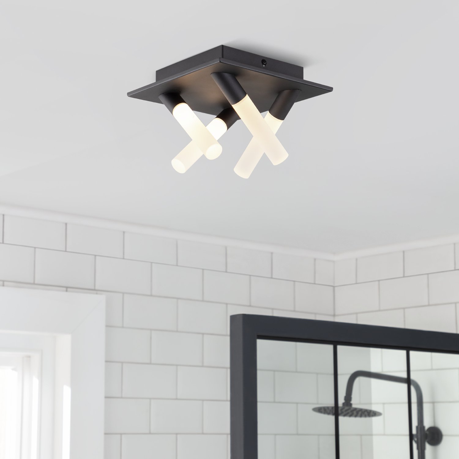 Habitat Metal 4 Light LED Bathroom Flush Ceiling Light-Black
