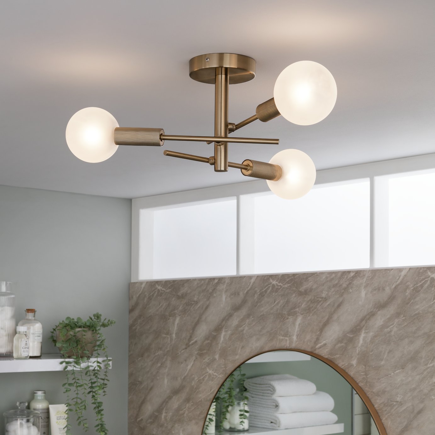 Habitat Globe Ribbed Metal Bathroom Ceiling Light - Brass
