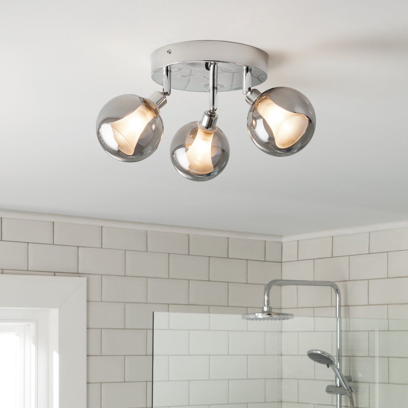 Habitat Globe Metal Bathroom Flush to Ceiling Light - Silver