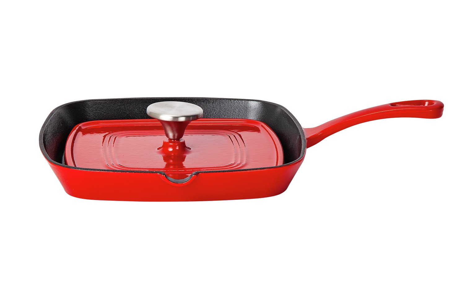 Argos Home Cast Iron Griddle Pan with Grill Bar - Red