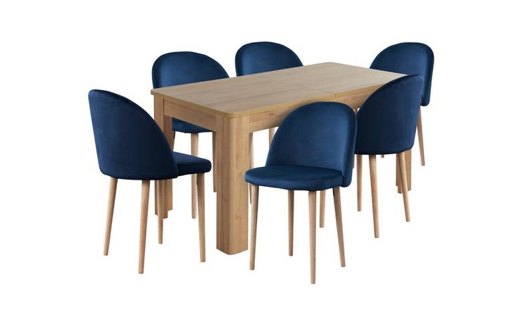 Habitat Miami Extending Dining Table & 6 Navy Chairs