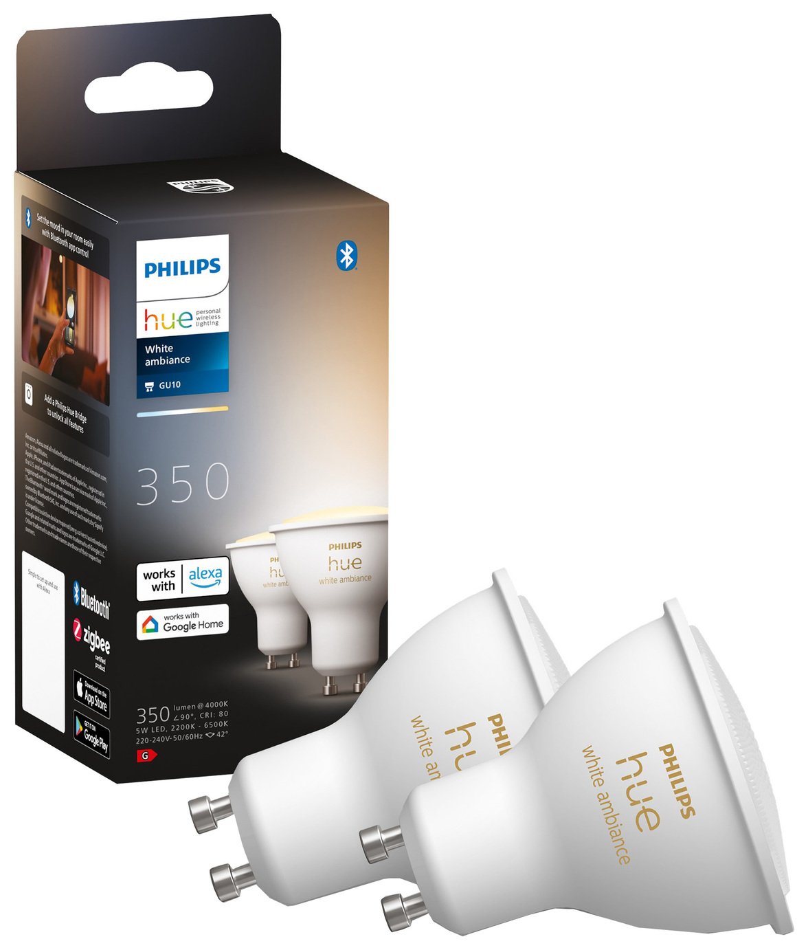 Philips Hue GU10 White Ambiance LED Smart Bulb - 2 Pack