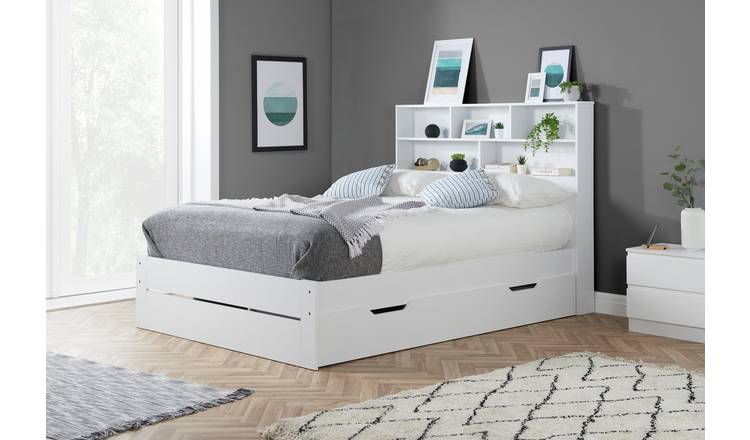 Twin white bed frame deals with storage