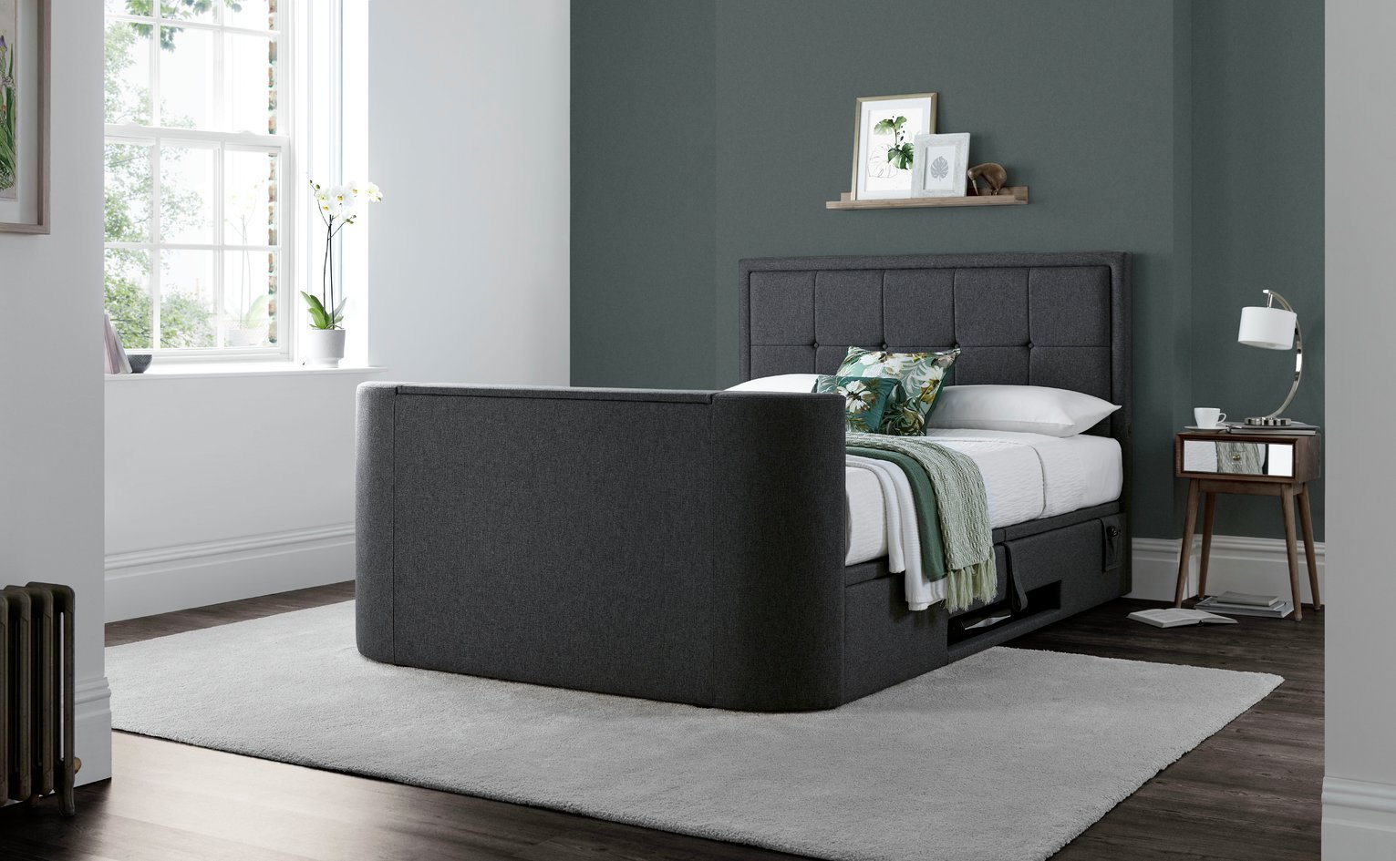 Smart TV Bed Verona Double Ottoman Frame - Grey