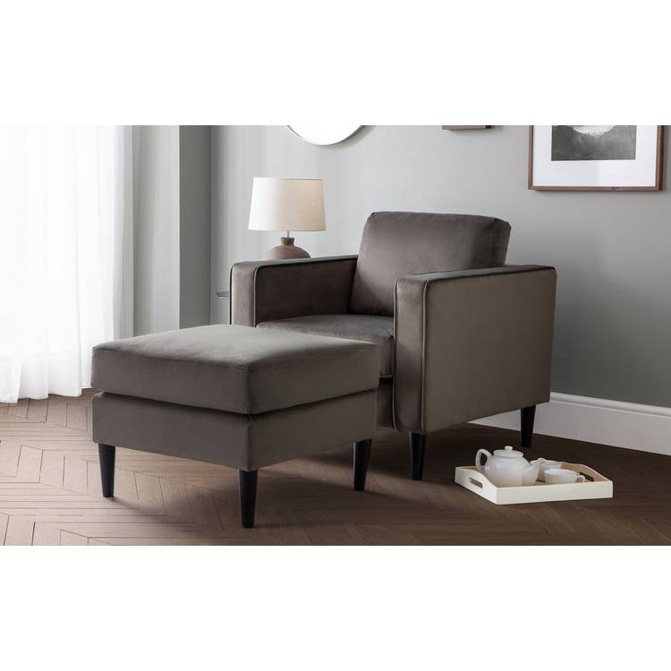 Julian Bowen Hayward Velvet Ottoman Footstool - Grey 0