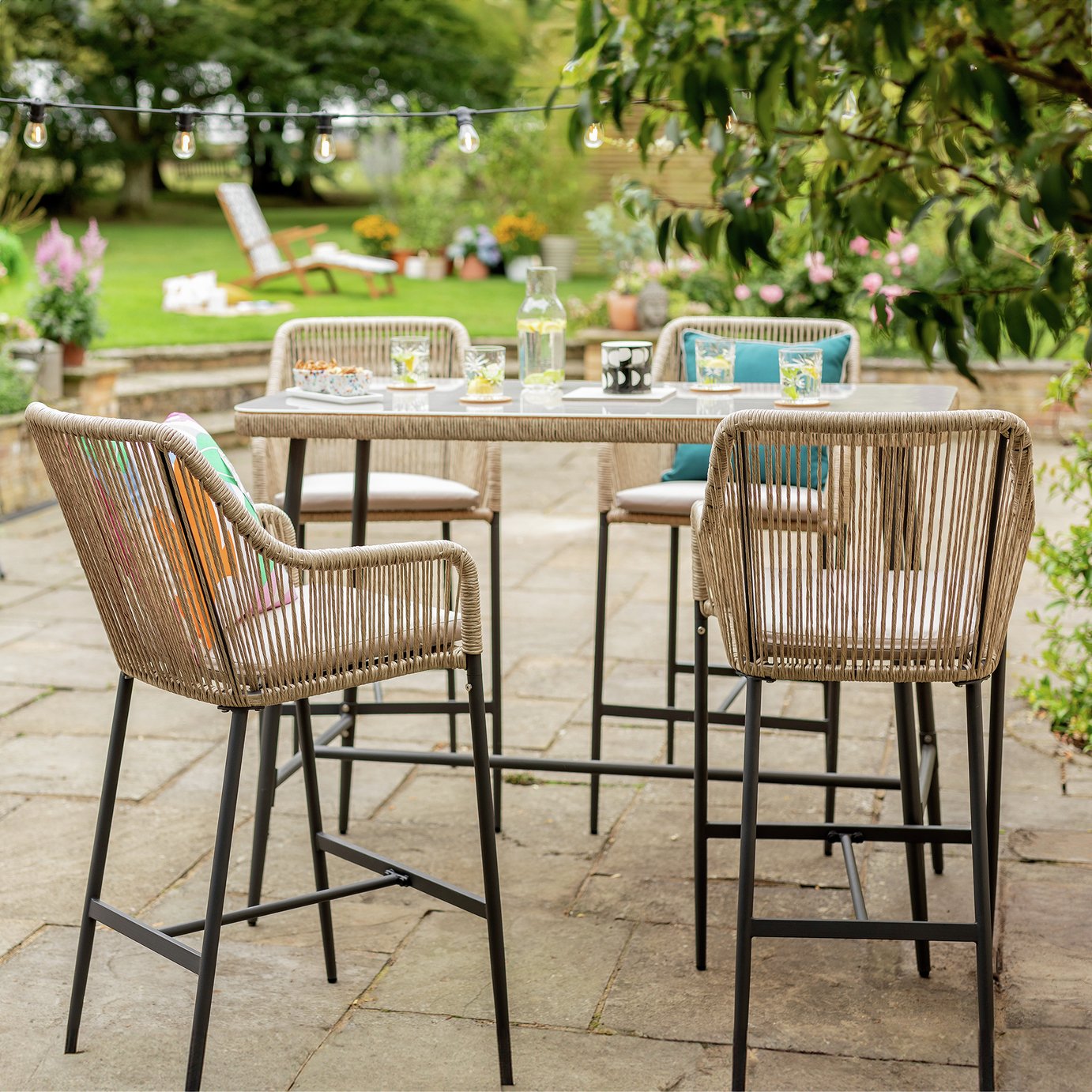 Habitat Malta 4 Seater Rattan Effect Garden Bar Set -Natural