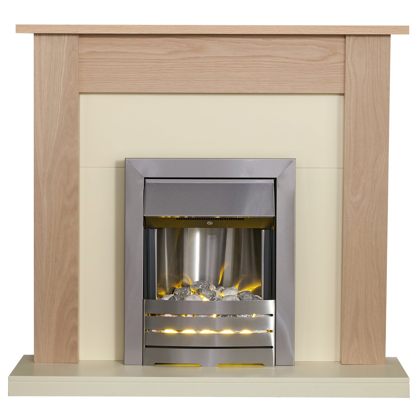 Southwold Helios Electric Fire Suite - Oak and Brushed Steel