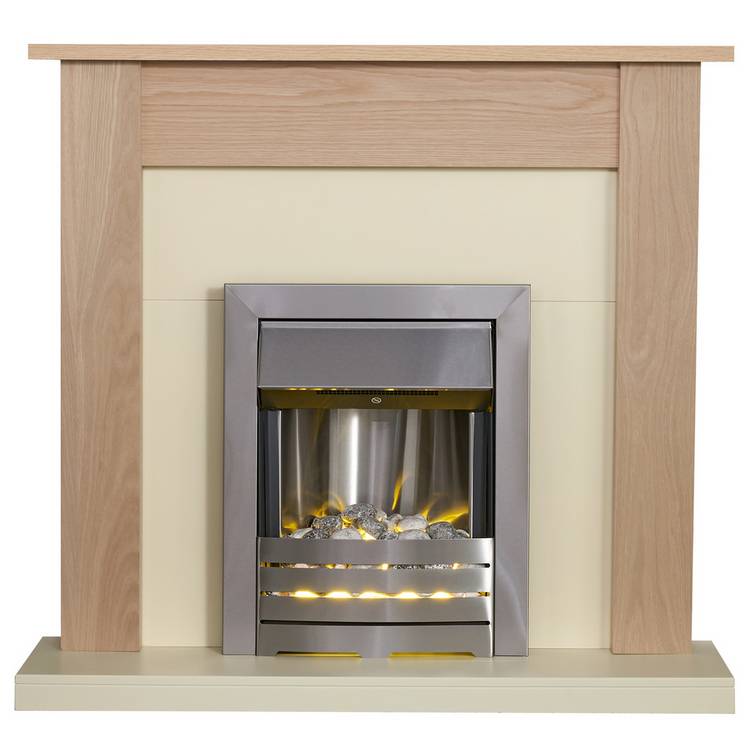 Southwold Helios Electric Fire Suite - Oak and Brushed Steel 0