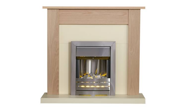Southwold Helios Electric Fire Suite - Oak and Brushed Steel