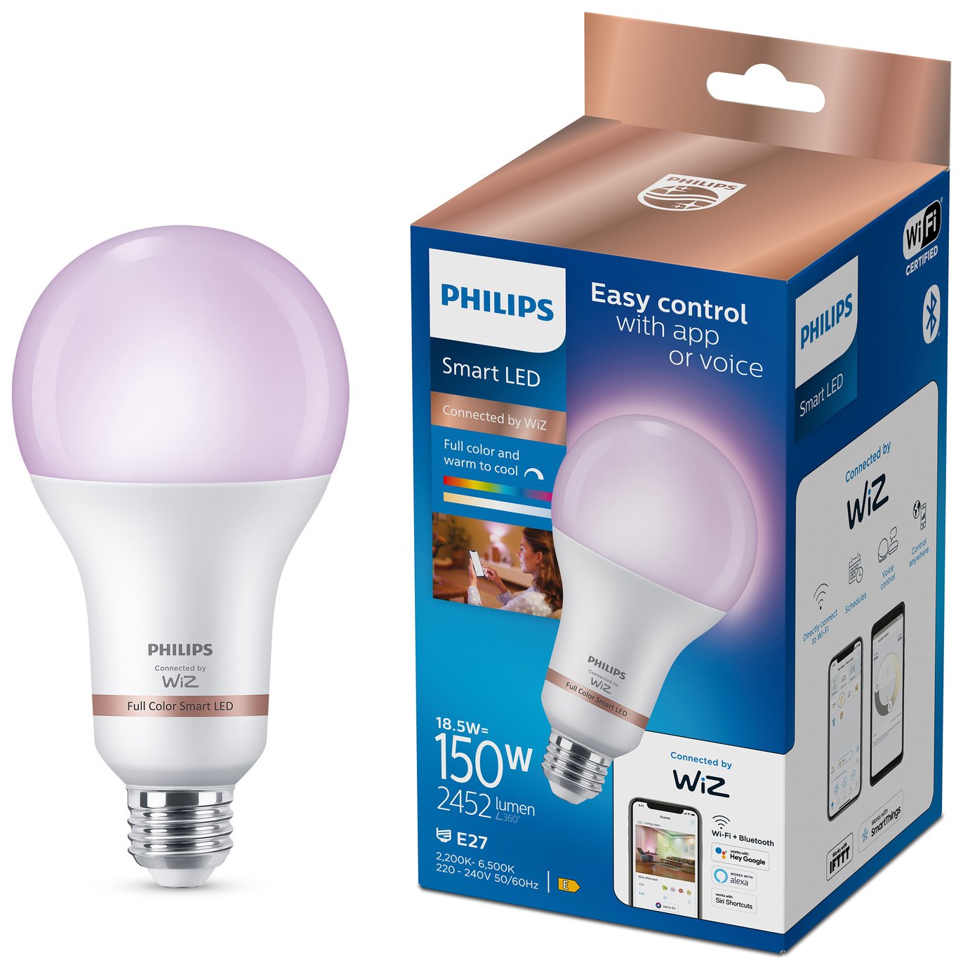 Philips WiZ E27 Colour Smart LED High Output Wi-Fi Bulb