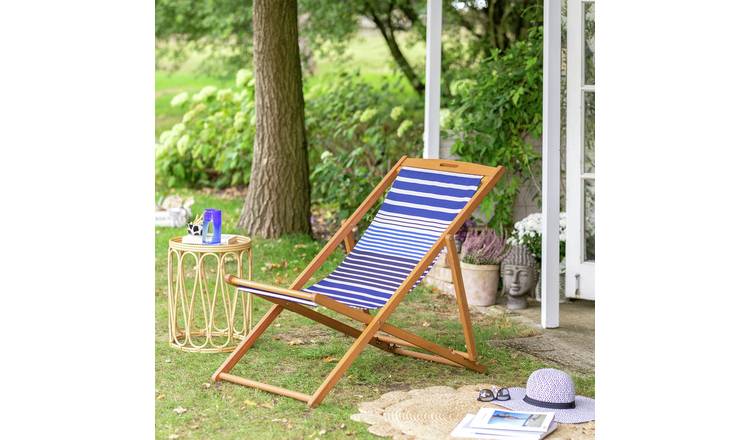 Habitat Folding Wooden Garden Deck Chair - Blue