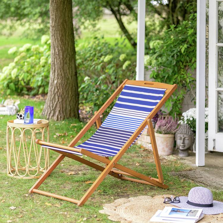 Habitat Folding Wooden Garden Deck Chair - Blue 0