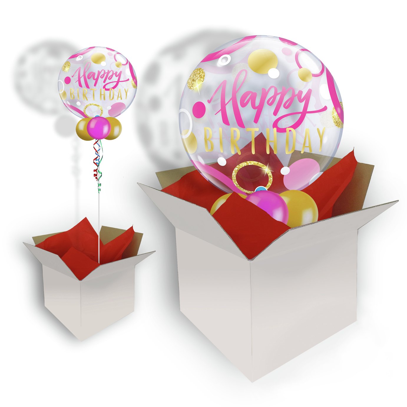 Pioneer Birthday Pink & Gold Dots Bubble Balloon In A Box