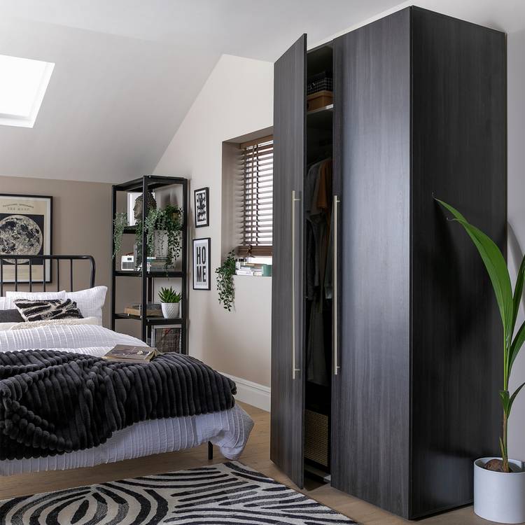 Habitat Atlas 2 Door Wardrobe - Black & Brown 0