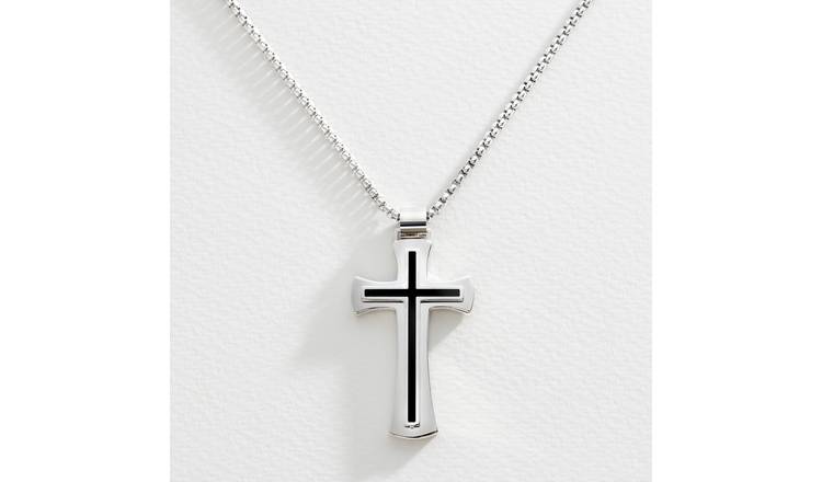 Revere Stainless Steel Black Cross Pendant Necklace