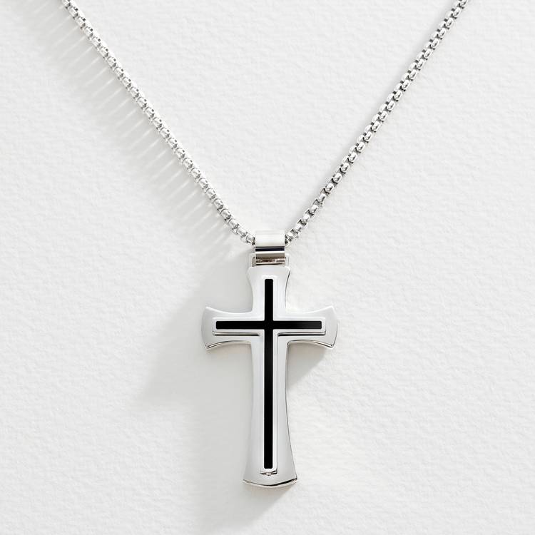 Revere Stainless Steel Black Cross Pendant Necklace 0