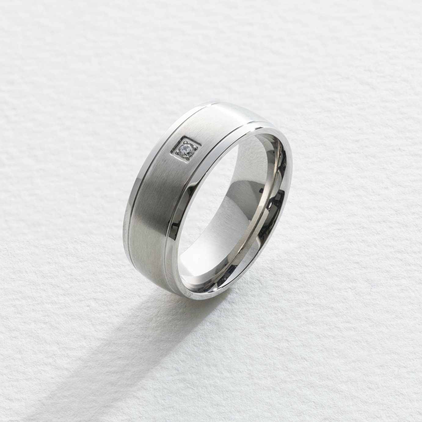 Revere Men's Stainless Steel Cubic Zirconia Ring - Size Z