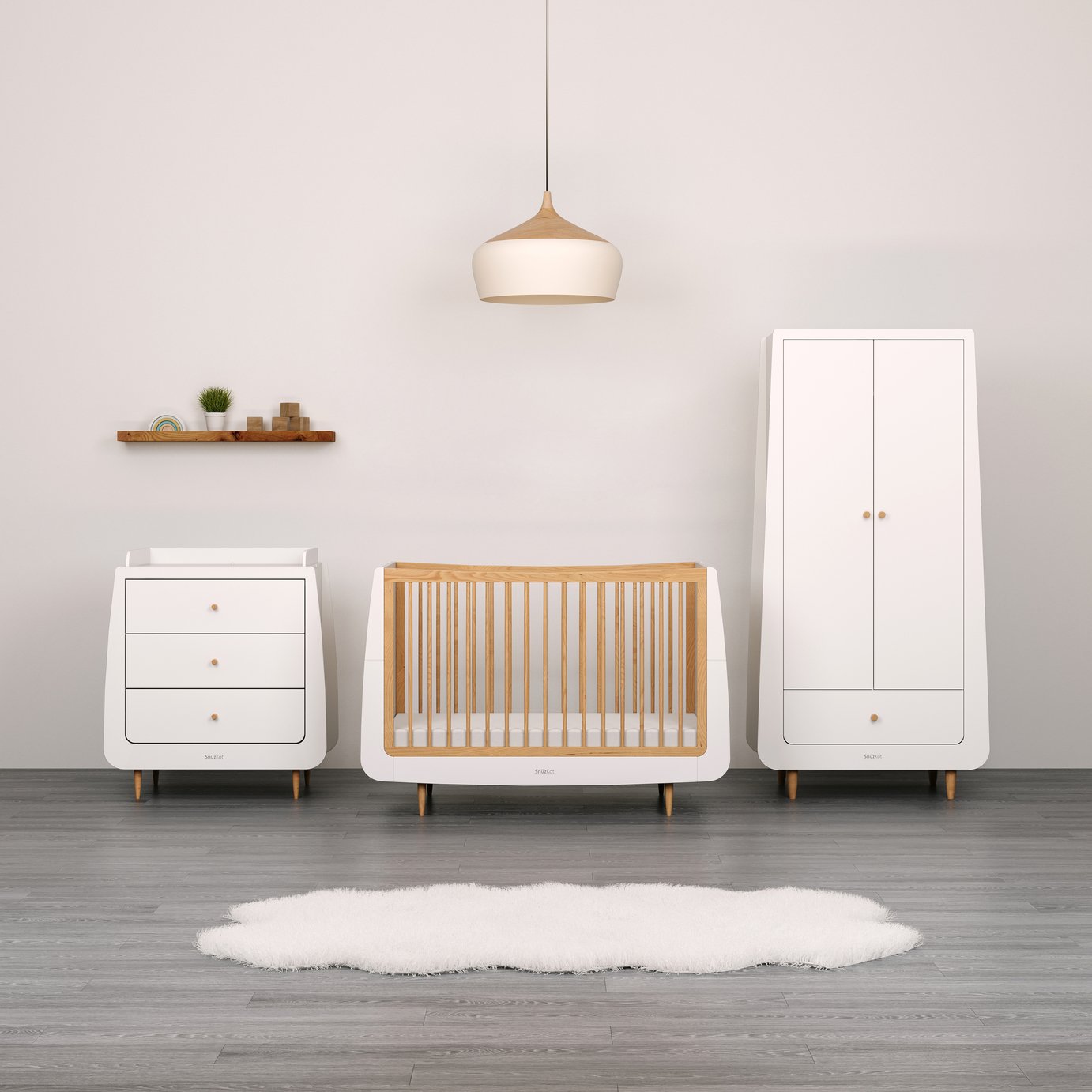 Snuzkot Skandi 3 Piece Nursery Furniture Set-White & Natural