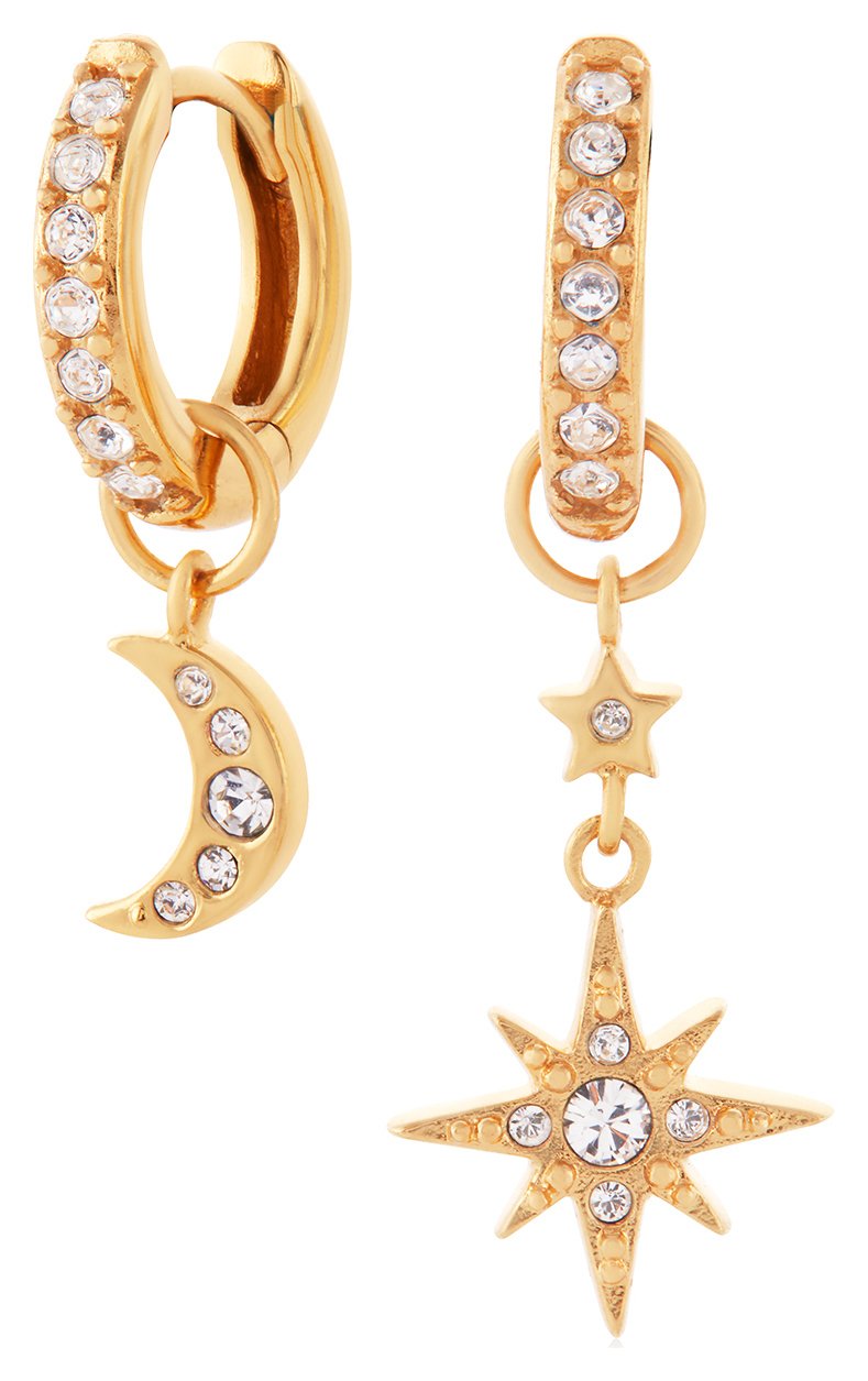 Olivia Burton Gold Plated Moon Star Huggie Hoop Earrings