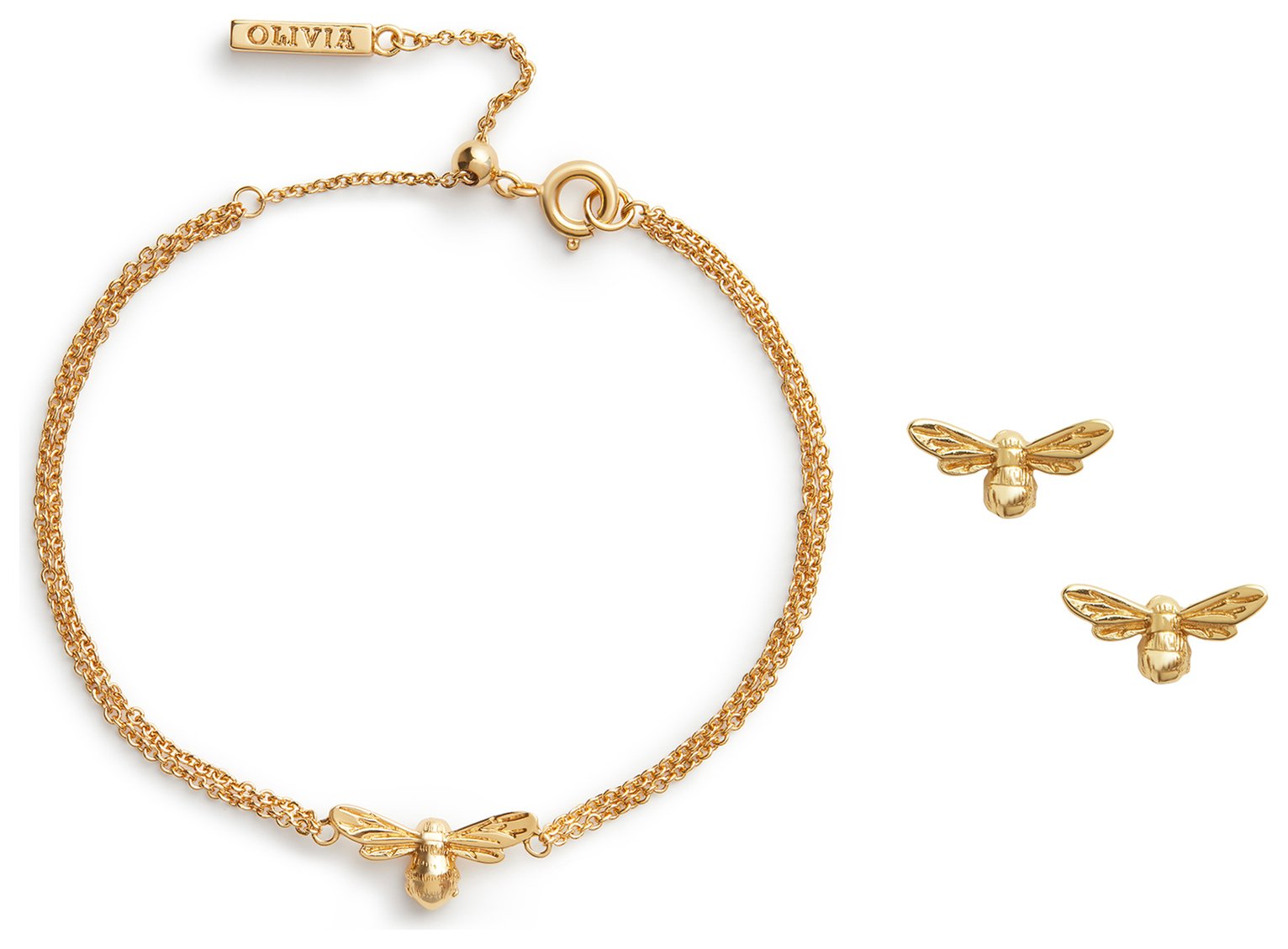 Olivia Burton Gold Plated Bee Bracelet and Stud Earrings Set