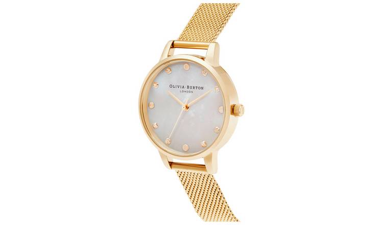 Olivia burton white outlet dial gold mesh watch