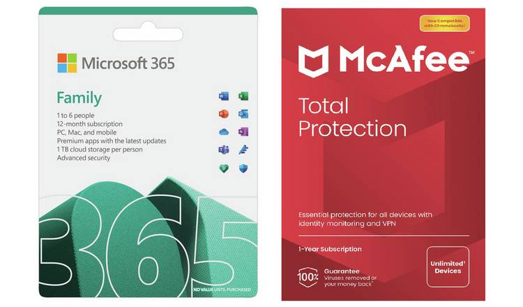 Buy Microsoft 365 Family and McAfee Unlimited Devices | Computer software |  Argos