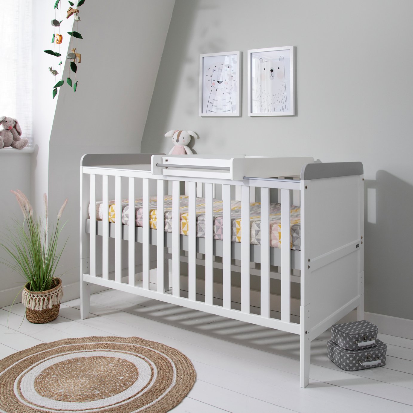 white cot bed with changer